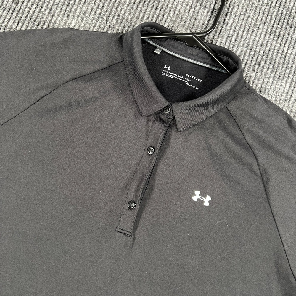 Under Armour Polo Shirt Womens XL Extra Large Black Short Sleeve Fitted HeatGear